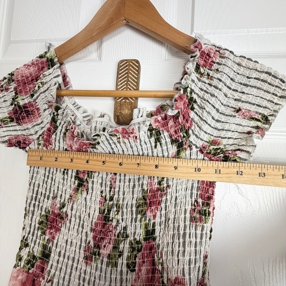 For Justice Romper Maxi Dress White Black Stripe Floral Smocked Off Shoulder L - Picture 10 of 12